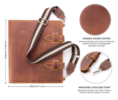 Robrasim Handmade Leather Sketchbook Cover, Artist Sketch Pad Holder for 9"X12" Sketchbook, Drawing Book and Pencil Case, Journal Notebook Portfolio with Shoulder Strap, Artist Gifts, Brown