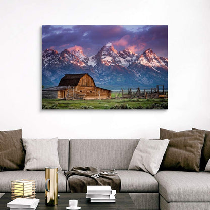 CANVAS ON DEMAND Sun Rises Over Mormon Barn, Grand Teton National Park, Wyoming Canvas Wall Art Print by Joseph Roybal, Fine Art Photography, Home Decor, Spring Artwork,60" x40in