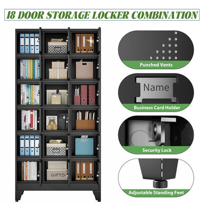 erosoei Metal Lockers for Employees, 18 Doors Metal Storage Locker with Card Slot and Ventilation Holes, Steel Employee lockers for Home Office School Gym Garage, Requires Installation