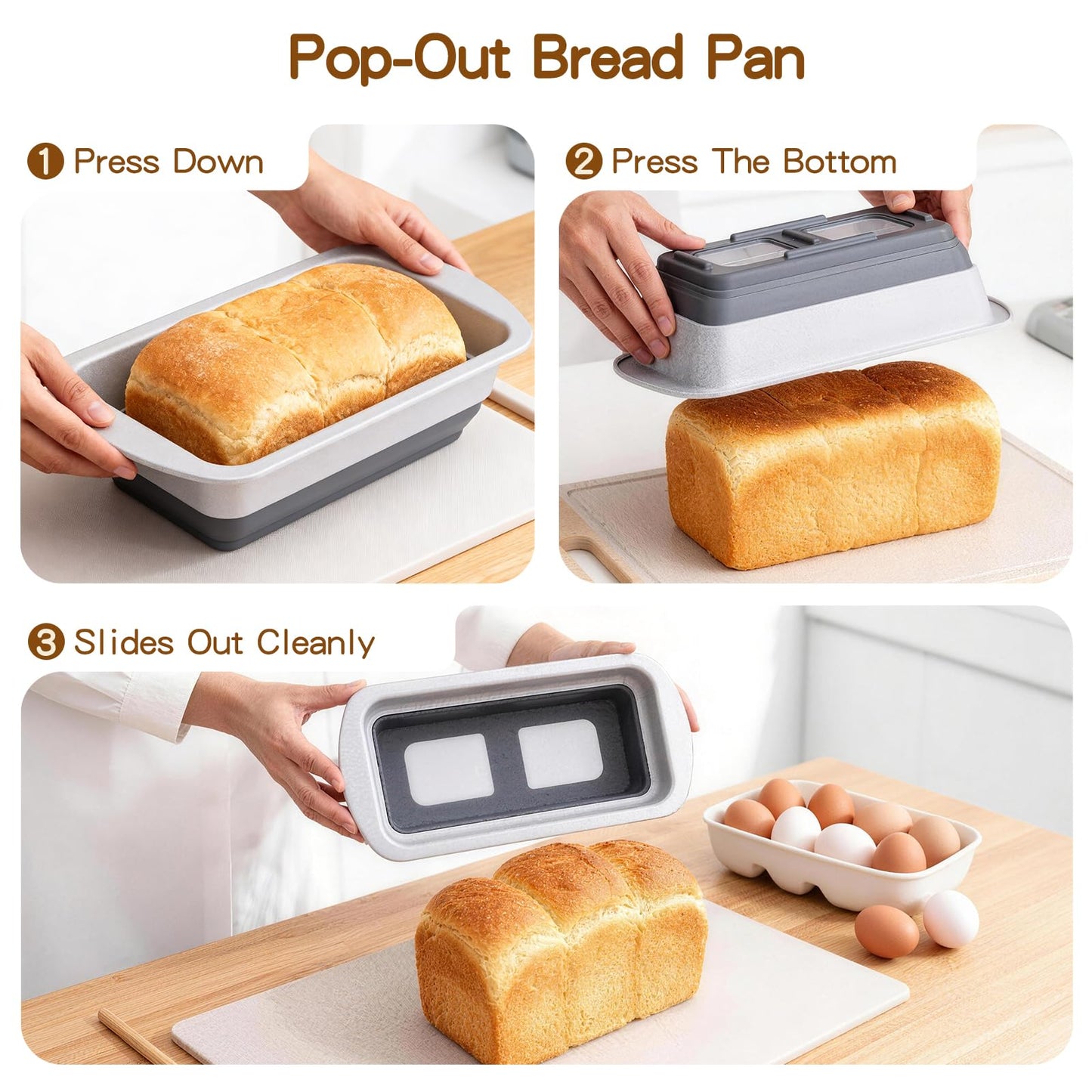 Jcrisova Loaf Pan, 8.5 x 4.5 Inch Pop-Out Bread Pans For Homemade Bread, Dishwasher Safe, Oven Safe to 446°F, for Banana Bread, Pound Cake and Meatloaf