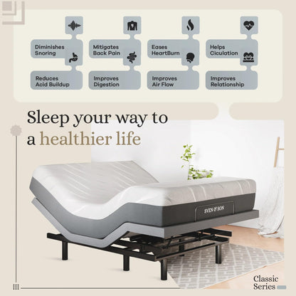 Sven & Son Classic Adjustable Bed Base, Head and Foot Lift, Massage, Under-Bed Lights, USB, Gel Memory, Zero Gravity Smart Frame - Full + 12 inch Memory Foam Matt (Medium)