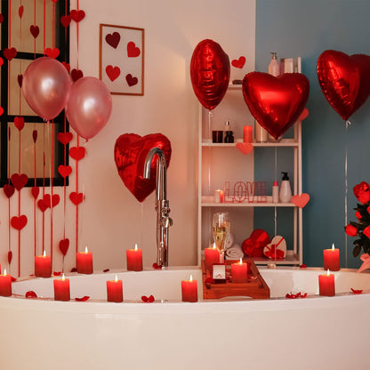 Honoson 6 Pcs 2'' x 1.65'' Red Heart Shaped Tea Lights: Long Lasting, Odorless, Modern, Solid Heart Candle for Valentine's Day, Wedding, Romance