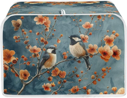 Blue Small Bird & Orange Red Flowers Toaster Cover - 4 Slice, Universal Size Dustproof Covers with Handle for Microwave