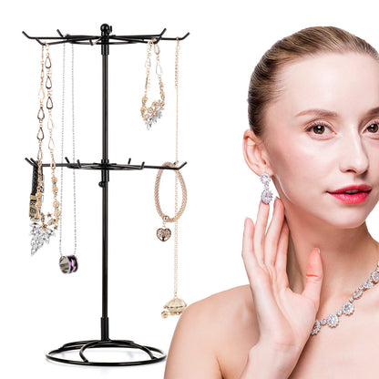 2 Tier Jewelry Display Holder,Retail Spinner Display Stand,Rotating Bracelet Storage Rack,Dressing Table,Black