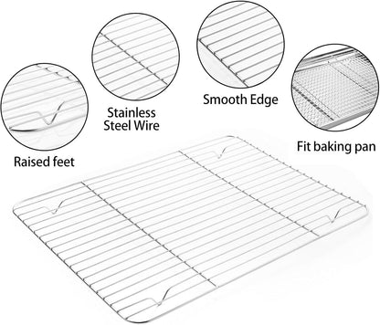 Skiennix Stainless Steel Baking Sheet Tray Set - Includes Cooling Rack & Silicone Mats | 16 x 12 Inch, Easy Clean