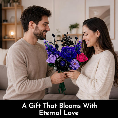 Flower Rose Bouquet Building Set, 701Pcs Gothic Purple Rose Building Kit, Artificial Floral Home Decor for Women Teens Adults, Mother's Day Birthdays Helloween Decor Gifts