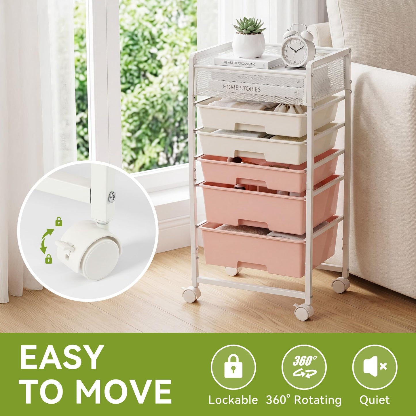Rolling Craft Cart with 5 Drawers, Art Craft Organizers and Storage with Lockable Wheels, Rolling Utility Cart for Organizing Arts and Crafts,Yarn,Toy, School Supplies, Nail Product, Sewing Supplies