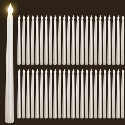 Bazayona 48pcs Flameless Flickering LED Taper Candles Bulk Battery Operated Candles for Christmas Halloween Birthday Wedding Party, (Ivory, 11 inch, 48pcs)