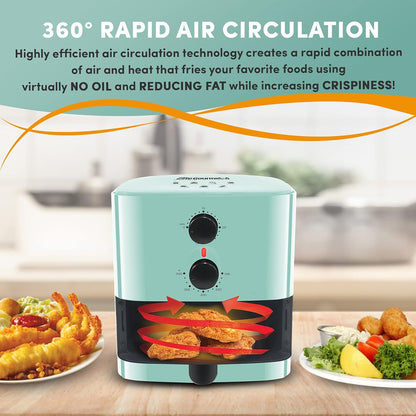 Elite Gourmet EAF-3218BL Personal 1.1Qt Compact Electric Hot Air Fryer, Oil-Less Healthy Cooker with Timer &