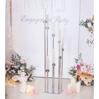 Floor Candle Holder with Acrylic Lampshade, 49.2in Tall Acrylic Candlestick Holder for Taper LED Candles, Silver Candelabra Centerpiece for Table Wedding Party Event Reception Home Decoration (Silver)