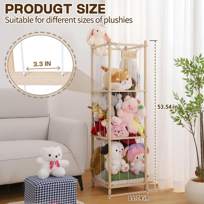 Caleb Stuffed Animal Storage & Organization with Wheels, 54 inch Wooden Stuffed Animal Holder, Cute Zoo Plush Toy Storage Organizer for Toddler Rooms, Playrooms & Bedrooms