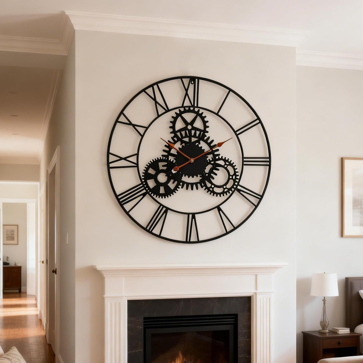 AMAATE Steampunk Wall Clock 32 Inch, Industrial Metal Gears with Roman Numerals, Retro Distressed Finish Mechanical Art for Bar, Living Room, Cafe Decor