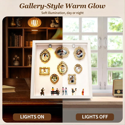 New DIY Mini Gold Grames Silhouette Box, Upgrade Shadow Box Frame Kit with Gold Miniature Museum & Figurines, Celebrate Your Unique Memories in Style, for Anniversary, Wedding, Birthday & Home Decor