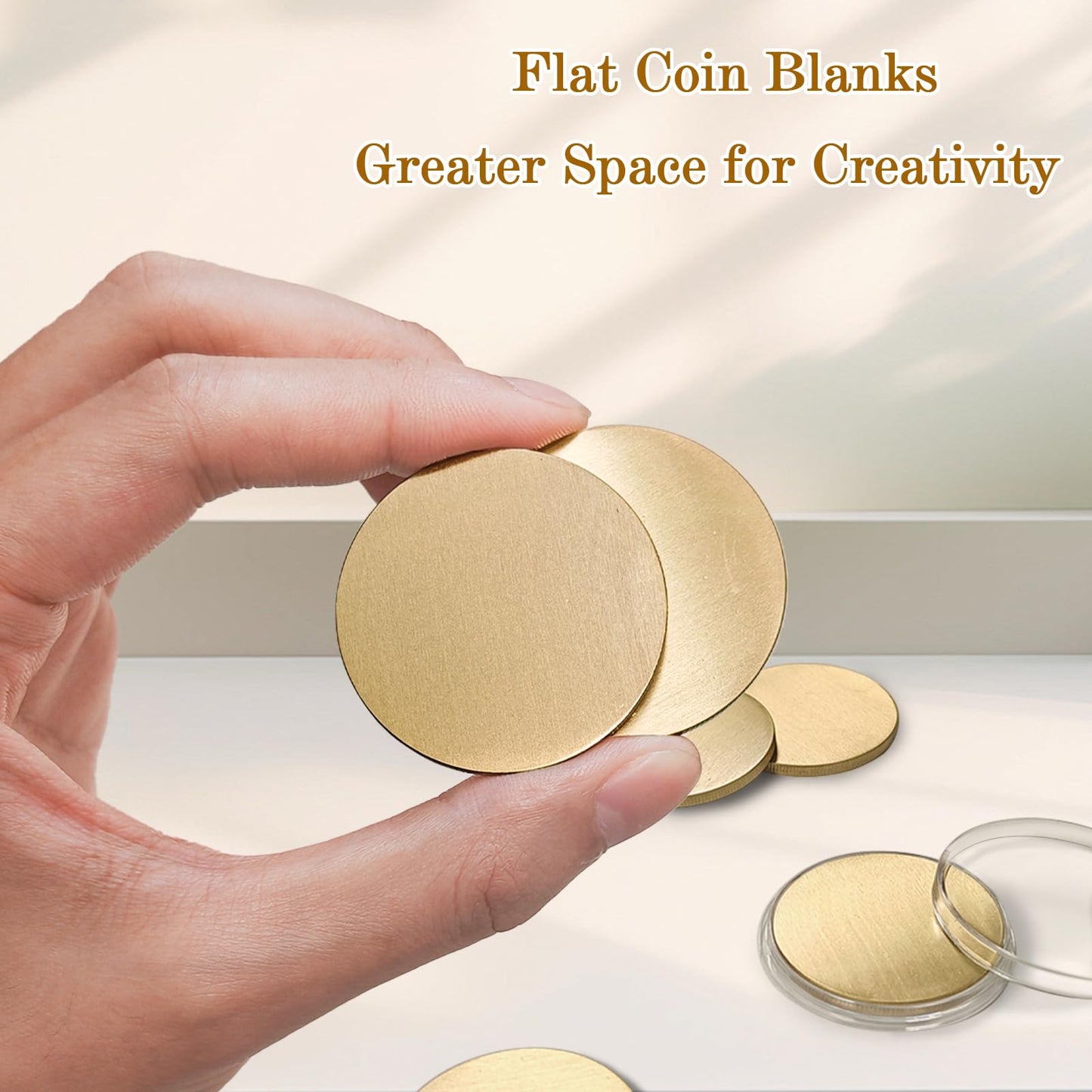 10 Pieces Blank Challenge Coin Brass Laser Engraving Blanks 40mm Diameter Full Flat Surface Coin Blanks with Acrylic Protection Box Pattern for DIY Crafts Engraving(Thickness 2mm)