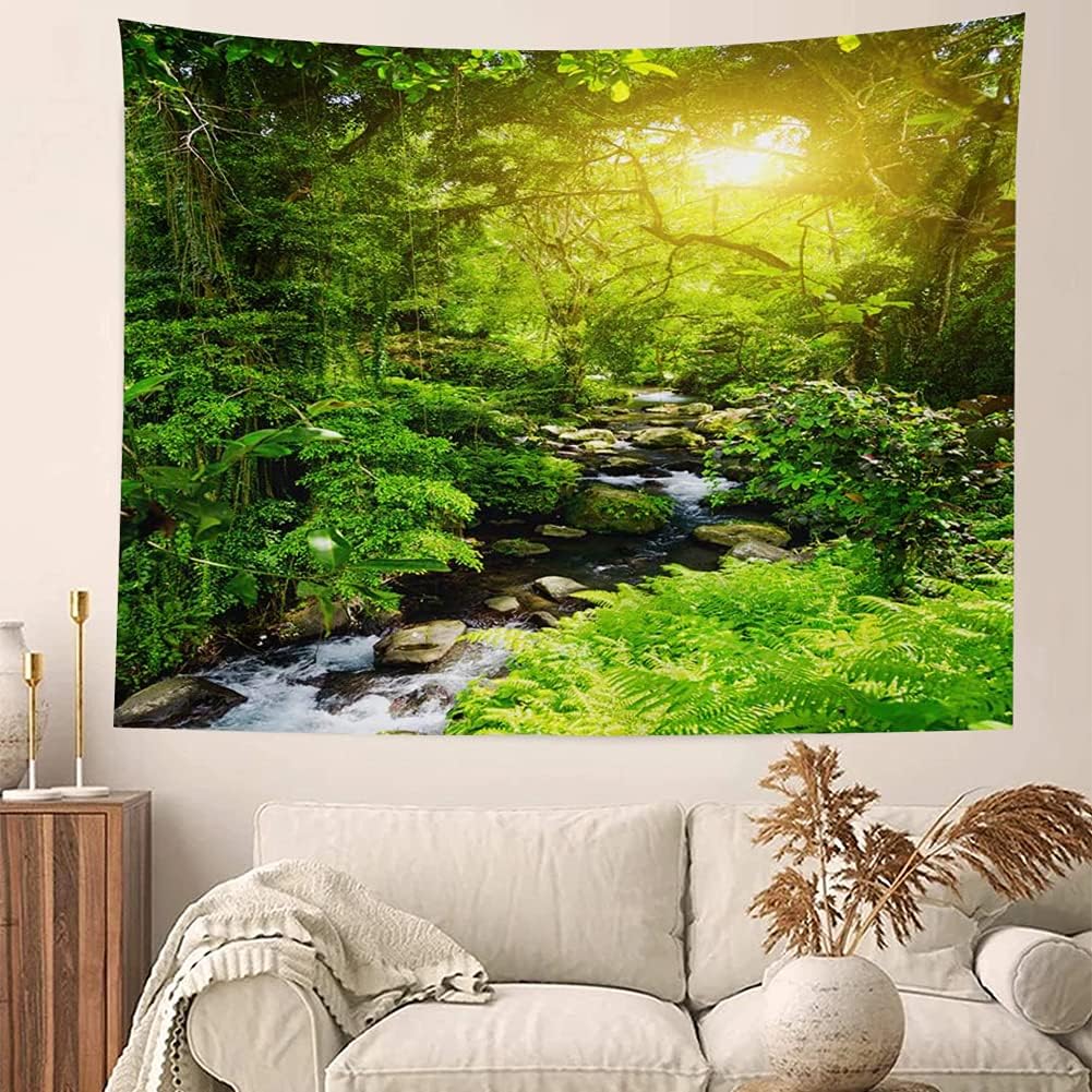 Llamazing Forest Creek Landscape Tapestry, Home Decor for Living Room and Bedroom, Magic Curtain (90.5''L x 70.8''W)