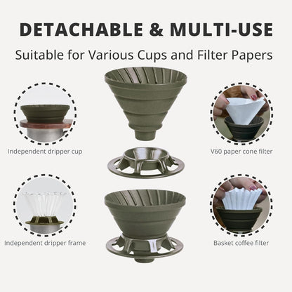 Collapsible Coffee Dripper, Silicone Reusable Pour Over Maker for Camping, Business Trip, Home & Office