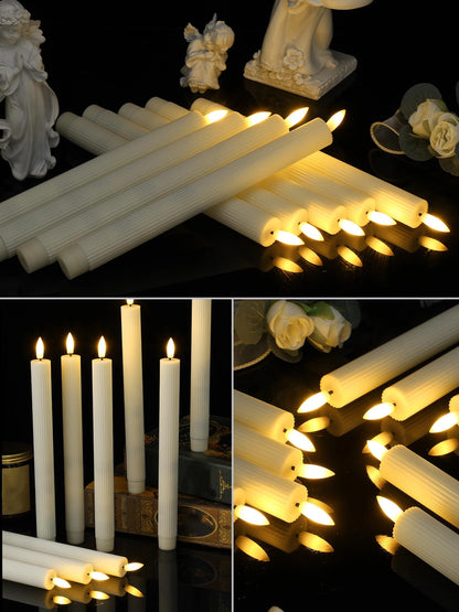 Treela 36 Pieces Flameless Taper Candles Flickering Faux LED Battery Operated Electric Fake Candles for Christmas Halloween Birthday Wedding Party(Ivory White,0.8x10 Inches,Vertical Stripes)