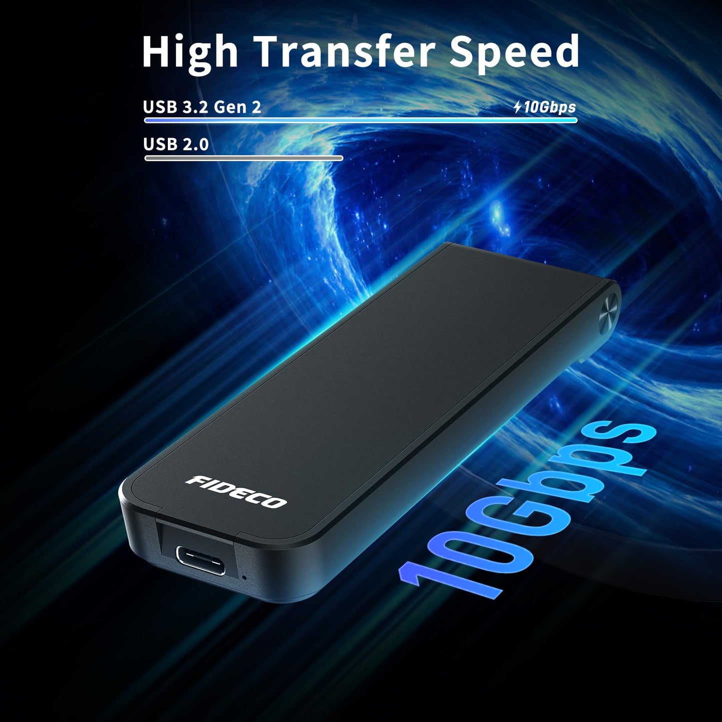 FIDECO M.2 NVMe SSD Enclosure, M.2 NVMe to USB Adapter, USB 3.2 Gen 2 (10Gbps) SSD Reader for M & M+B Key, Sandwich Style Design, Tool-Free Installation, Support UASP and Trim