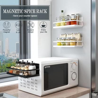 Hoopoton Magnetic Spice Rack Organizer Single Tier Refrigerator Spice Storage Shelf, Easy to Install The Side of The Refrigerator Can Hold spices, Jar of Olive Oil (White, 2 PACK)