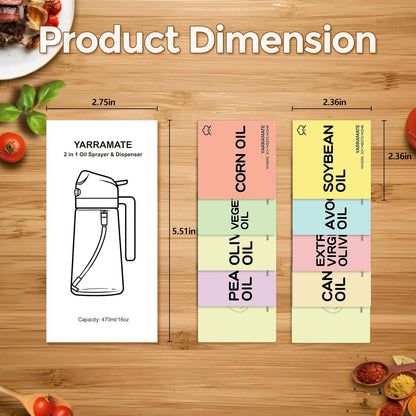 YARRAMATE 10 Color Labels - Perfect for Oil Sprayer Bottles | Durable & Easy to Use