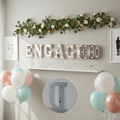 U2KEERE Engaged LED Light up Letter - Mirror Surface Marquee Letter Neon Light Sign for Engagement Wedding Bridal Shower Party Decorations