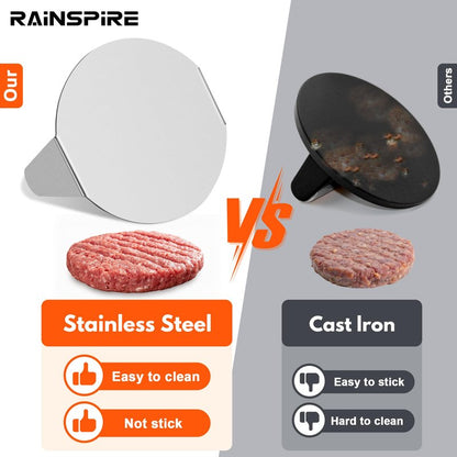 Rainspire Upgraded 304 Stainless Steel Smash Burger Press 5.5 inch Burger Smasher Hamburger Smasher Tool for Griddle, Perfect for BBQ Grill Cooking Gifts for Chef, Silver (6 inch)