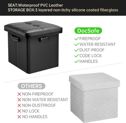 13 Inches DocSafe Storage Ottoman with Lock,Fireproof Folding Ottoman Foot Rest Stool Storage Chest with Storage Safe