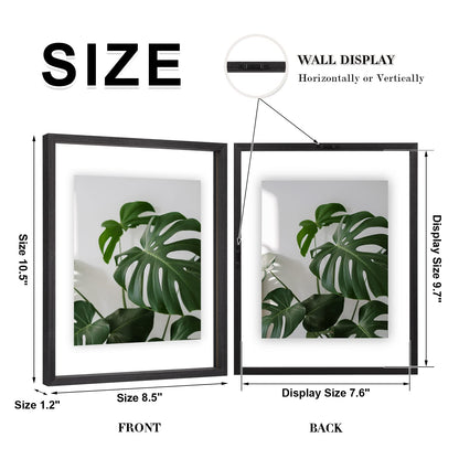 Egofine 8x10 Floating Frames Set of 2, Double Plexiglass Picture Frame, Made of Solid Wood Display Any Size Photo up to 8x10, Wall Mount or Tabletop Standing, Faded Black