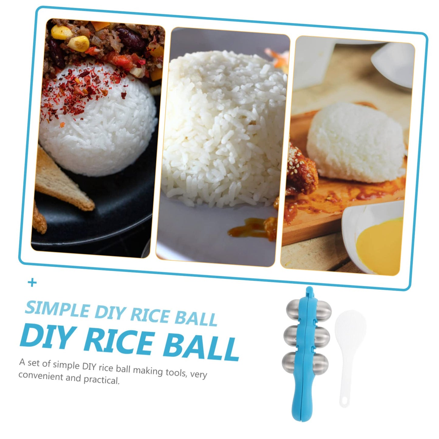 Healifty Stainless Steel Rice Ball Mold Set with Rice Spoon 7.08X2.55X1.77In Lightweight Kitchen Tool for Kids Diy Bento Onigiri Maker