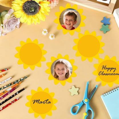 100Pcs Sun Cutouts Cardboard Gold Sun Shape Bulletin Board Decor 4 Inch- Blank Sunshine Paper Shape Creative Supply Die Cut with Glue Points for Classroom Office Home Decor