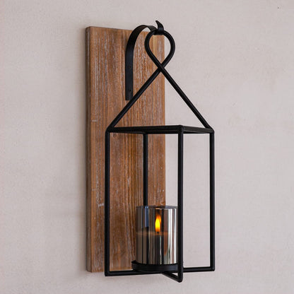 Homemory Wall Candle Sconce, Wood Rustic Candle Holder Decorative Candle Lantern with Glass Holder, Wall Decorations for Living Room, Dining Room