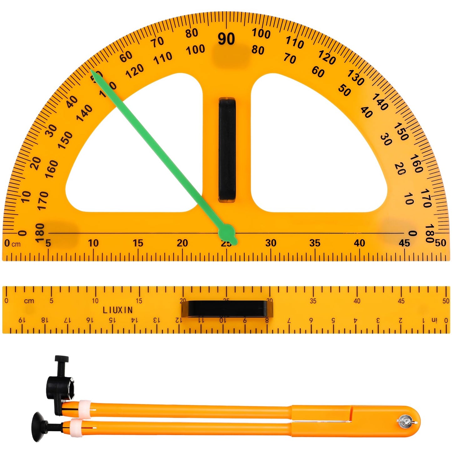 MotiMind 1 Set Large Mathematics Teaching Kit Including 1 Pcs Jumbo Teaching Ruler 1 Pcs Large Protractor 1 Pcs Geometry Compass Big Geometry Measurement Tool for Teacher Classroom Black Board