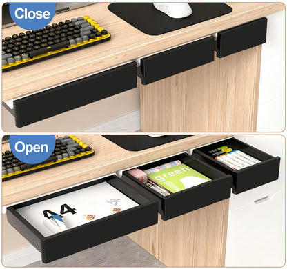 SVNNELP Under Desk Table Drawer Storage Organizer,3 Pack Large & Medium & Small Slide Out Desk Drawers - Hidden Desktop Organizer,Adhesive Storage Pencil Tray Under Table(BLACK/LMS)