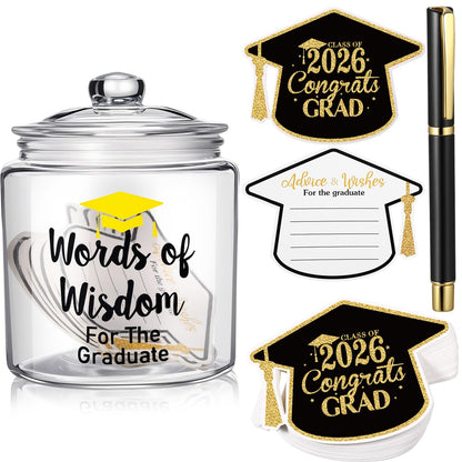 Mimorou 52 Pcs 2026 Graduation Gifts Memory Jar Advice Cards Graduate Party Favors Words of Wisdom Glass Bottle Guest Book Cards with Black Pen Senior School College Graduates Gifts Party Decorations
