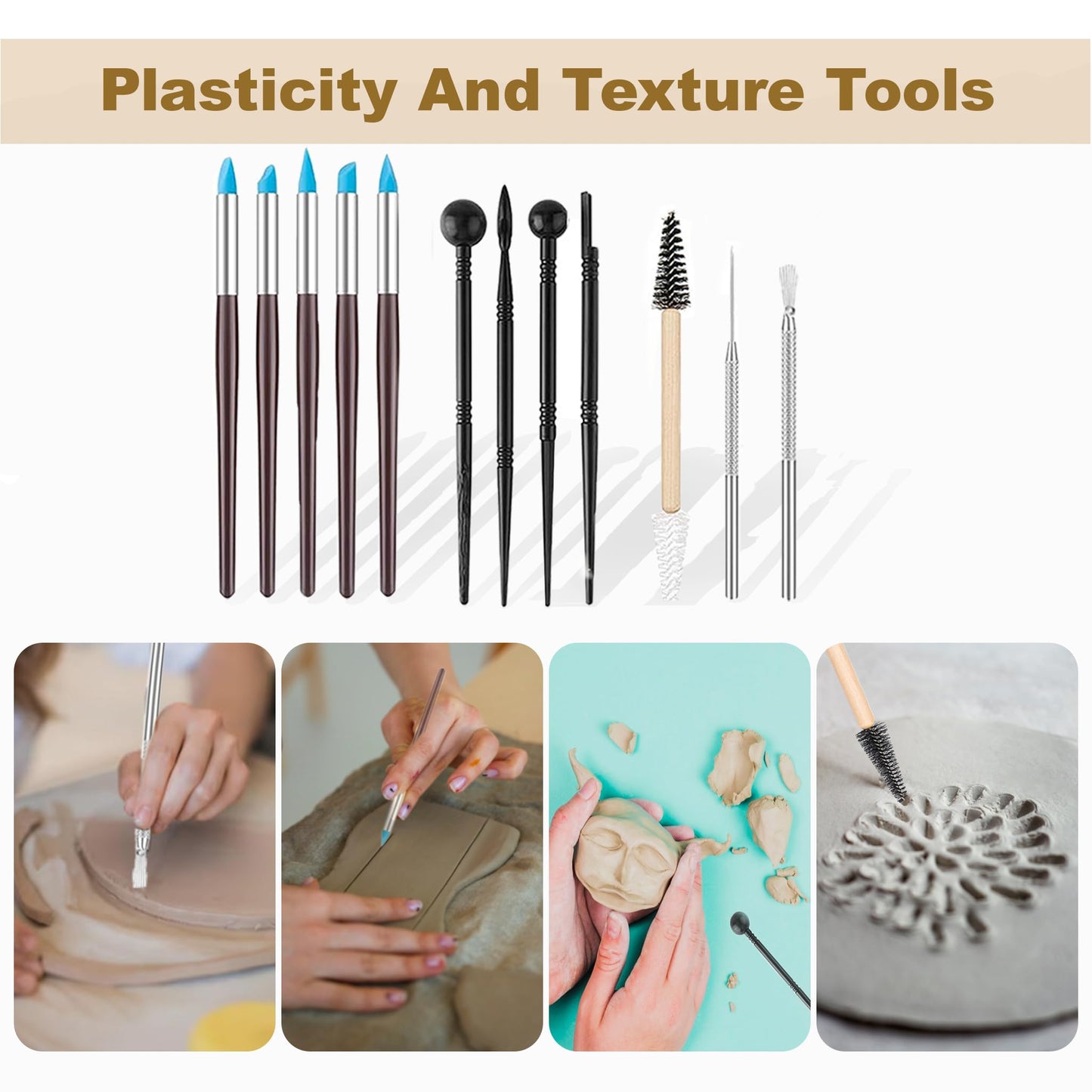 CeeVian Clay Tool Kit 43 PCS Pottery Tools Pottery Tools for Sculpting Pottery Carving Tools for DIY Handcraft Modeling Clay Carving Tools Set for Beginners and Professional Art Crafts