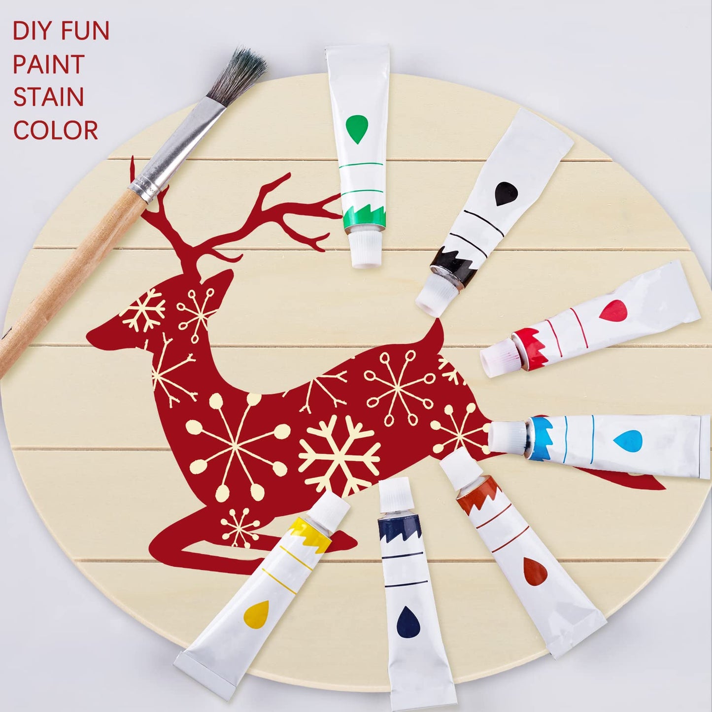 Whaline 5 Pcs 12 Inch Christmas Wood Circles for Crafts Xmas Rustic Unfinished Wooden Signs Blank Round Wood Slices for Christmas Winter Holiday Party Decor DIY Painting Art Craft