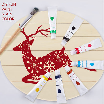 Whaline 5 Pcs 12 Inch Christmas Wood Circles for Crafts Xmas Rustic Unfinished Wooden Signs Blank Round Wood Slices for Christmas Winter Holiday Party Decor DIY Painting Art Craft