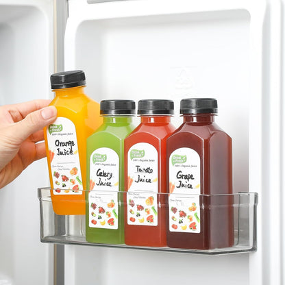 24 PACK, 12 OZ 24 2 Reusable Plastic Juice Bottles with Caps, Plus Labels & Silicone Funnels - Clear Juicing Bottles