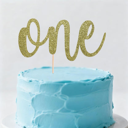 ONE Cake Topper - Bright Yellow Glitter 1st Birthday Decoration | Perfect for Baby Showers & Parties