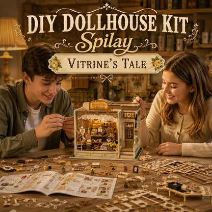 Spilay DIY Miniature House Kit, Vitrine's Tale Miniature Dollhouse Kit with LED Light, Mini House Building Kit Book Nook for Adult, Creative Bookshelf Decoration & Unique Gift