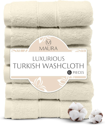 6-Pack Set MAURA Premium Turkish Washcloth - Ultimate Luxury with Soft, Thick, Super Absorbent, and Oversized Cotton