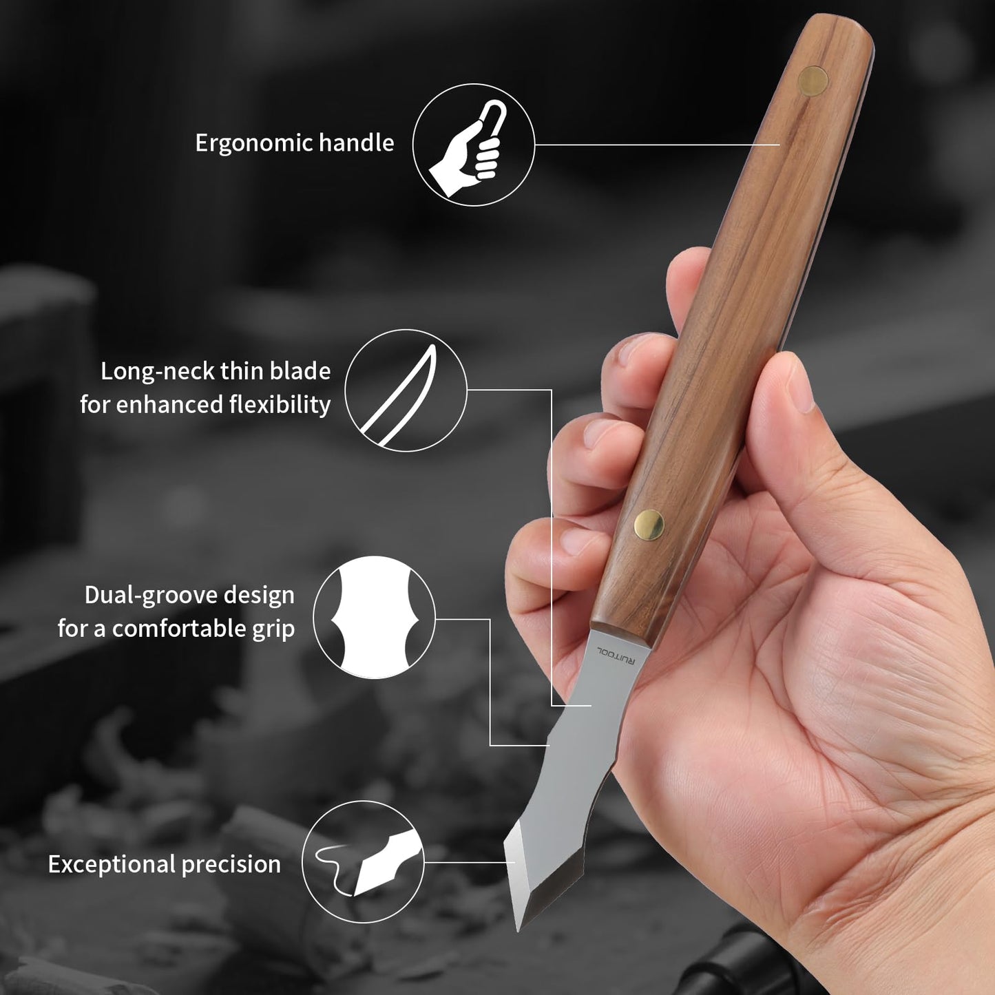RUITOOL Marking Knife, Long‑Neck Thin Blade Scribing Tool with Dual Grooves for Woodworking – High Carbon Steel Double Beveled Blade (2.6") for Precision Wood Carving & Left/Right Hand Use
