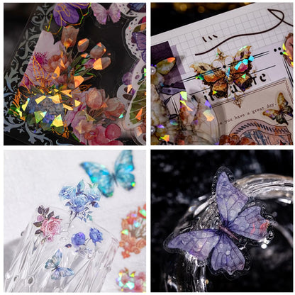 MAFELOE PET Scrapbook Stickers, 100 Sheets of Box Set, Aesthetic Deco Journaling Supplies for Junk Bullet Album Calendars Diary Planner- Flower& Butterfly Series