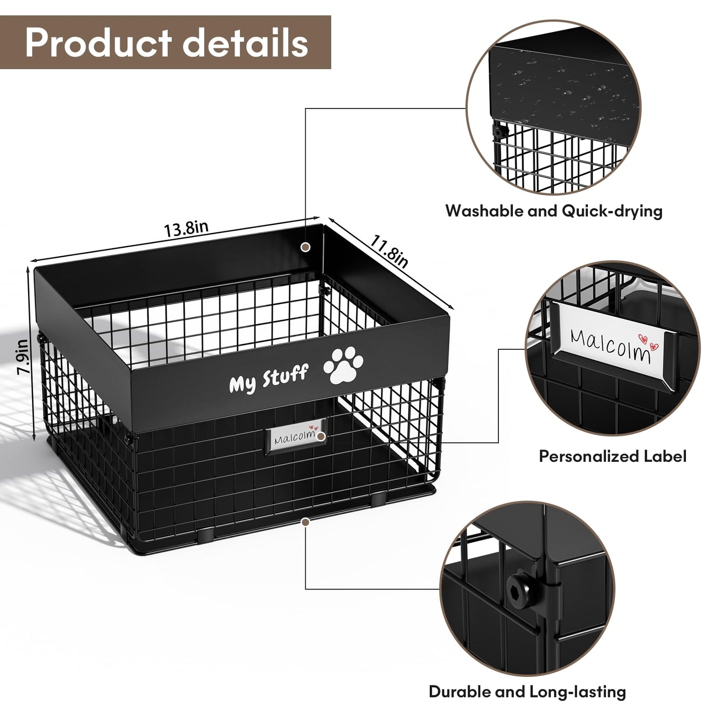qeerable Dog Toy Basket - Metal Large Dog Toy Box for Small Dog - Dog Toy Storage Bin for Pet - Personalized Large Dog Toy Basket for Puppy and Pet- Dog Toy Organizer Holder Boxes for Living Room