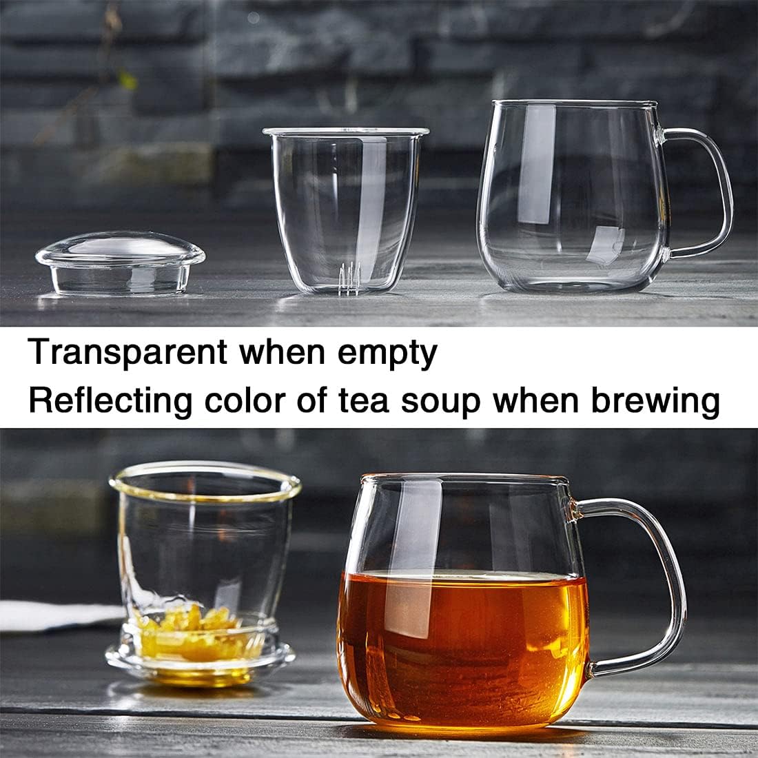 17.6oz/520ml DOPUDO Glass Tea Cup with Infuser and Lid, Large Borosilicate Teacup,Tea Glass, Clear Mug for Loose Leaf
