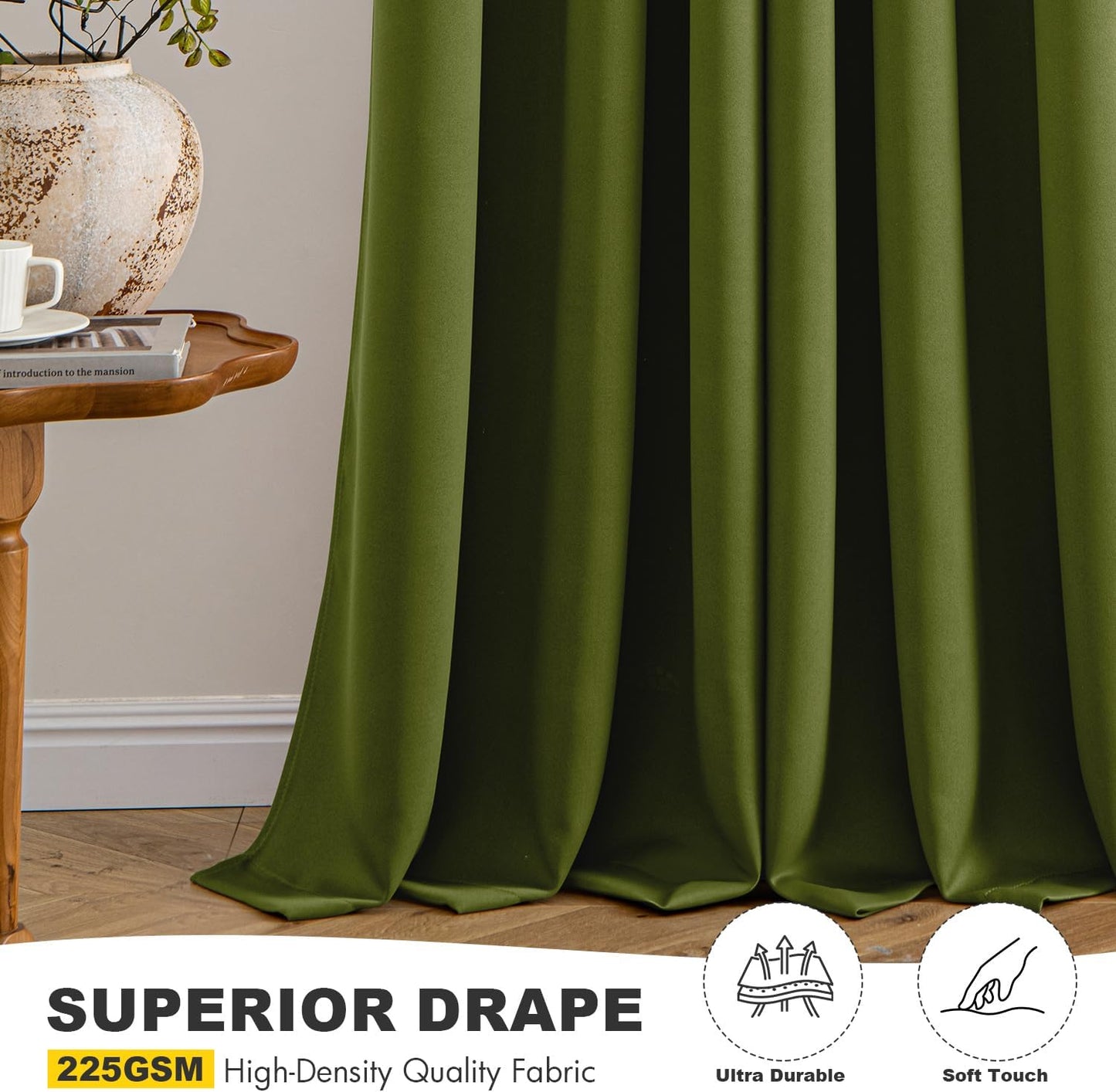 MIULEE Short Curtains - Light Olive Green Blackout Thermal Insulated Drapes | 2 Panels 40"x36" for Kitchen & Bedroom