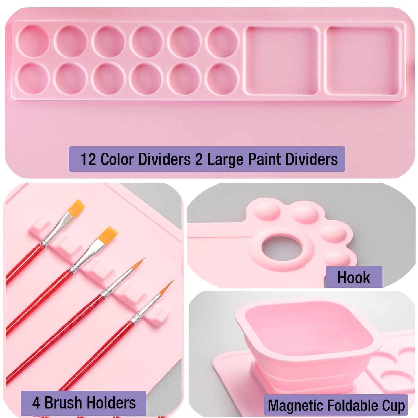 Lymoc Silicone Painting Mat,Painting Stations Kit [1x Apron,1 Pair Oversleeve,20 Pieces Brushes] Craft Silicone Mats 21"X17" with Detachable Cup for Kids Gift,Paint, Clay, DIY Projects