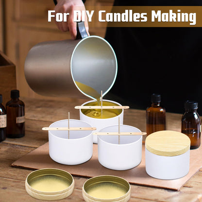 YJHSS 24-Pack 4oz Candle Tins with Wood-Grain Printing Lids, Metal Candle Jars for Candle Making, Empty Containers Vessels Bulk for Small Business & Beginners DIY Storage -Wood White