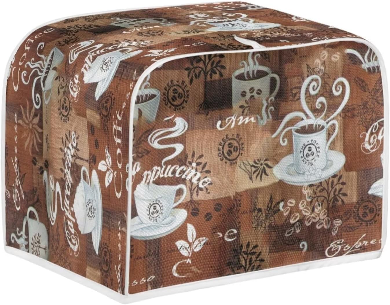JEOCODY Toaster Cover, Coffee Theme Print, 4 Slice Wide Slot Small Appliance Cover with Handle