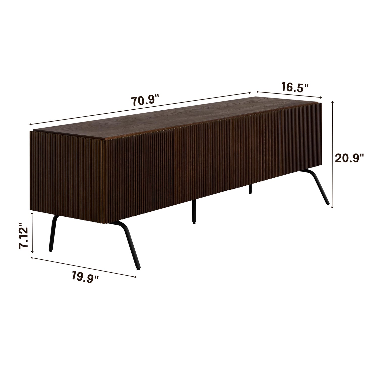 NTC Veil TV Stand with 4 Doors for TVs up to 75’’, Media Console with Vertical Groove Design and Metal Legs, Modern Entertainment Center for Living Room and Bedroom, Effortless Assembly, Dark Walnut